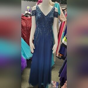 Adrianna Papell Blue Sequin Embellished Prom Gown